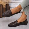 Fashion Shoes for Women Embroidery Breathable Square Heel Loafers Slip on Pointed Toe Leather Single Shoes Elegant Party Pumps