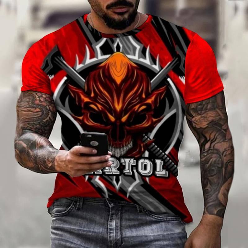 3D Printing T-Shirt Demon Weird Top Street Men's T-Shirt Skull O Neck Fashion Men's Top Short Sleeve Summer Men T-Shirt