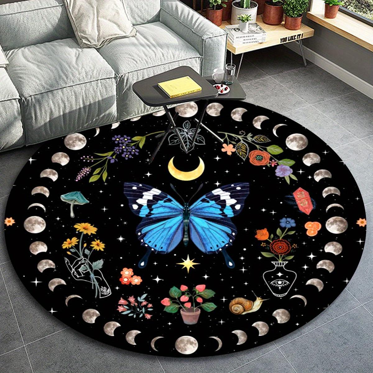 

1pc Beautiful Blue Butterfly Pattern Round Floor Mat, Non-slip for Living Room Bedroom Chair Carpets Home Decor Gifts, Home Decor Room Decor 80cm by 80cm