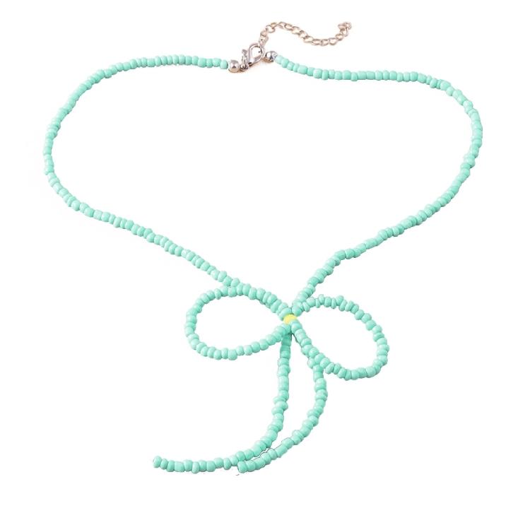 Color Rice Bead Bowknot Collarbone Chain Student Adjustable Chain Sweater Chain