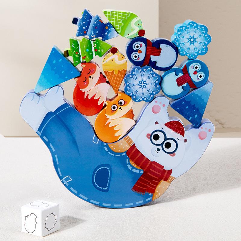 Children Wooden Animal Balance Building Block Game Stacking High Baby Hand Eye Coordination Stacking Music Toys Environmental Protection Water Paint