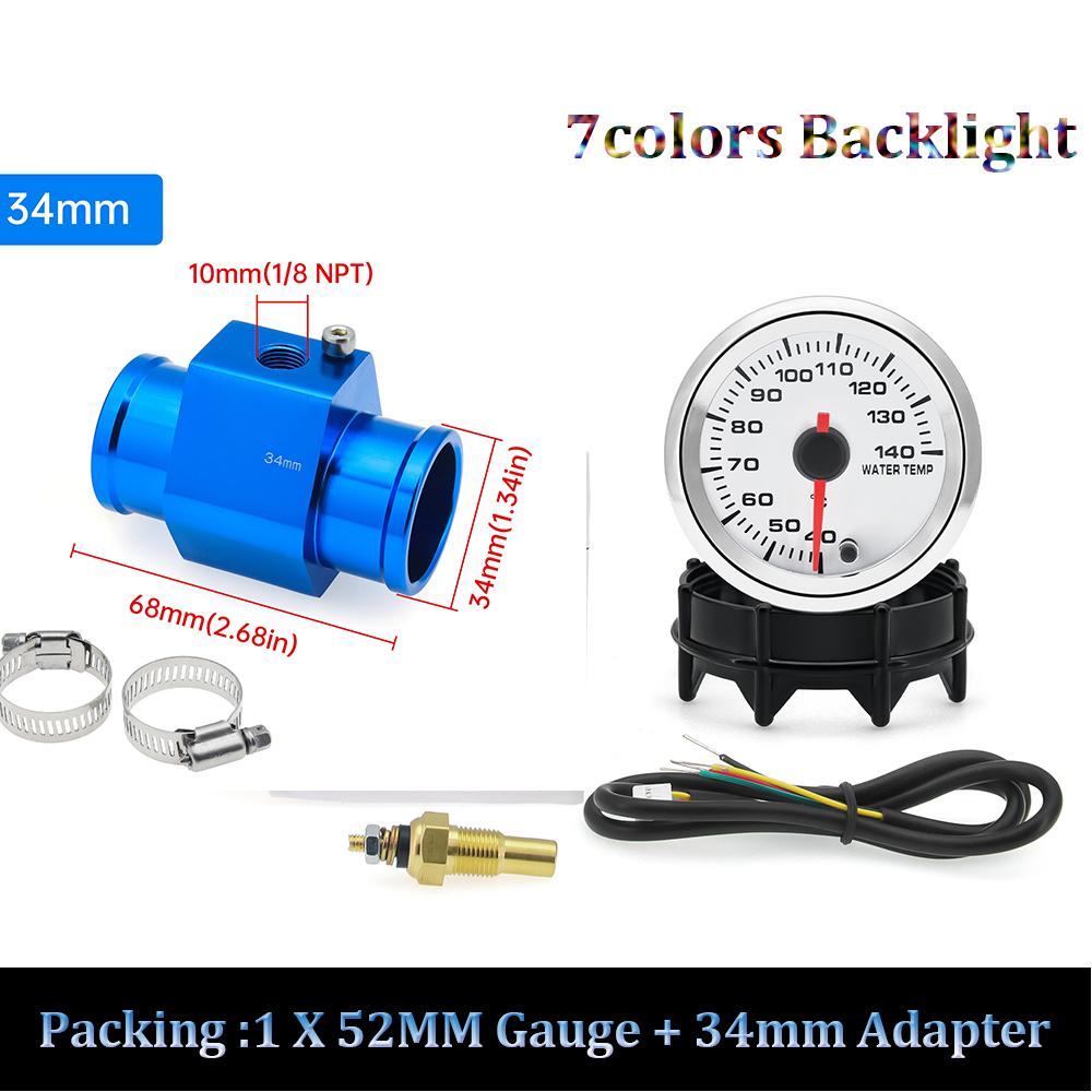 40-120℃ 52MM Wassertemperaturanzeige 12V Universeller Digitaler Auto-Wassertemperaturanzeiger mit Wassertemperatur-Adapter 26-30mm