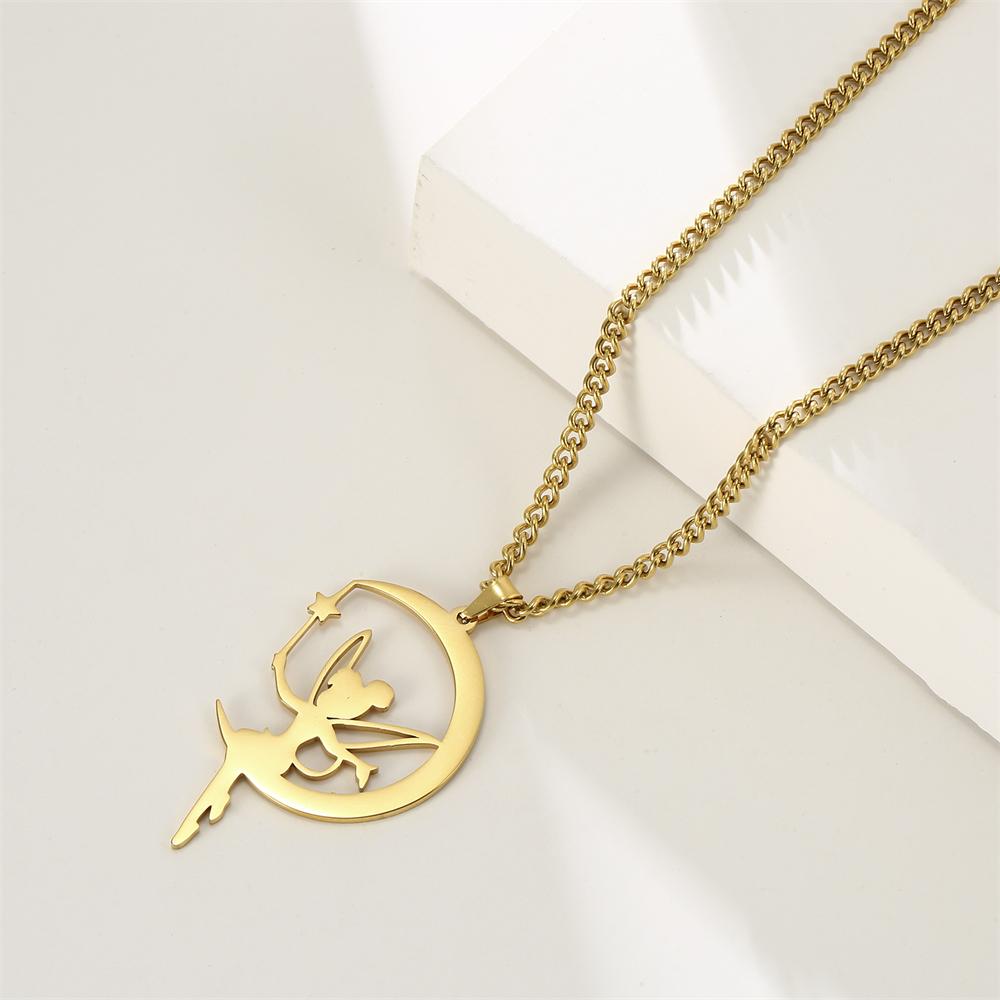 Cazador Gold Color Stainless Steel Fairy Angel Choker Necklace for Women Pendant Chain Necklace Birthday Anniversary Gifts