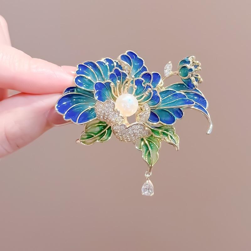 Ancient style auspicious clouds peony flower brooch elegant temperament high-end fashion corsage cheongsam Hanfu suit pin accessories