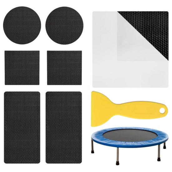 1 Set Trampoline Repair Kit with Square Round Rectangle Patch Scraper Waterproof Self-Adhesive Trampoline Tear Hole Covering Patch Kit