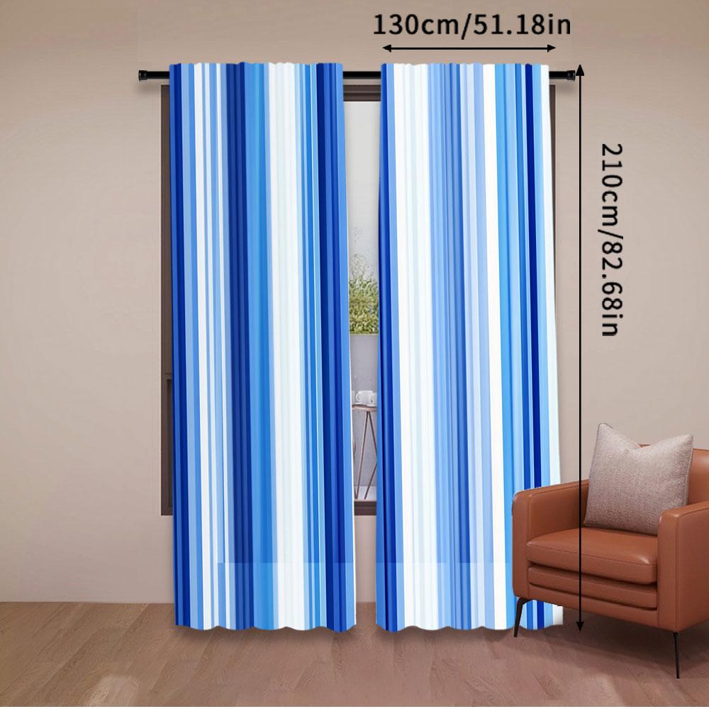 2 Stück Blau-Weiß gestreifter Vorhang Retro-Streifenfarben Abstraktes Vintage-Design Geeignet für Schlafzimmer, Badezimmer, Wohnzimmer