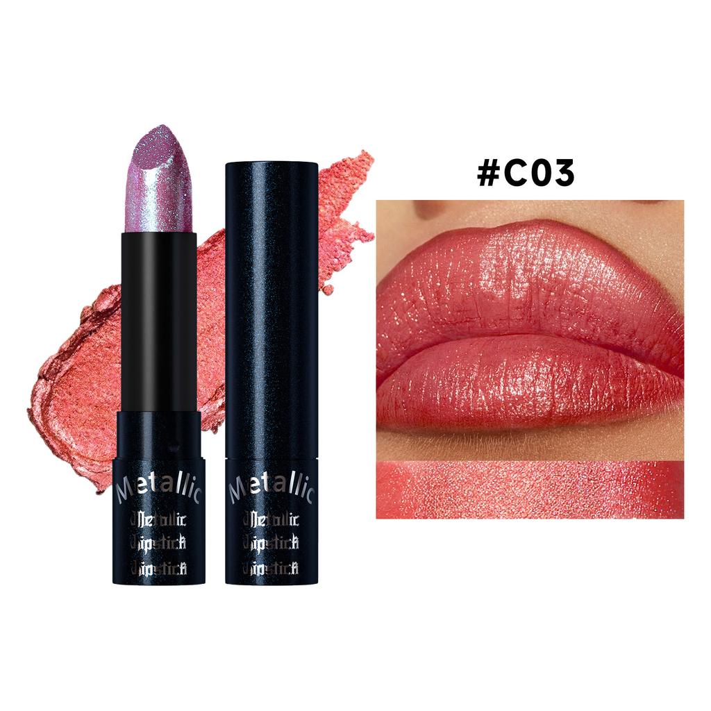 Waterproof Lipstick Long Lasting Shimmer Pigmented Lip Color - Glittery Shiny Finish for Party Holiday & Birthday Makeup