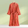 Print Flower Cotton Gauze Kimono Bathrobe Gown Female Robe Negligee Loose Home Dressing Gown Sleepwear Spring Summer Nightwear