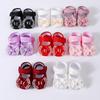 Baby Meisjes Kant Parels Strass Strik Ledikant Schoentjes & Bijpassende Haak Hoofdband Set, Zacht Stip Anti-Slip Klittenband Mary Jane Prinses Schoenen