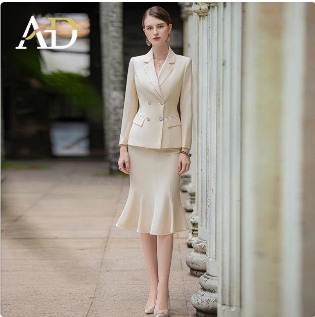 AD Women's High-End Light Beige Cinched Waist Suit: Spring 2025 Blazer & Vest Three-Piece Set