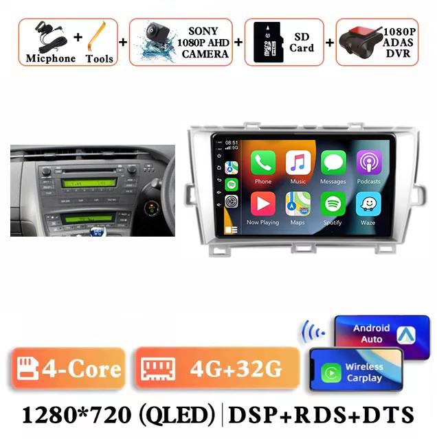 Android 14 Carplay Auto For Toyota Prius 3 XW30 2009 2010 2011 2012 2013 - 2015 RHD Car Radio Multimedia Player GPS Stereo DSP