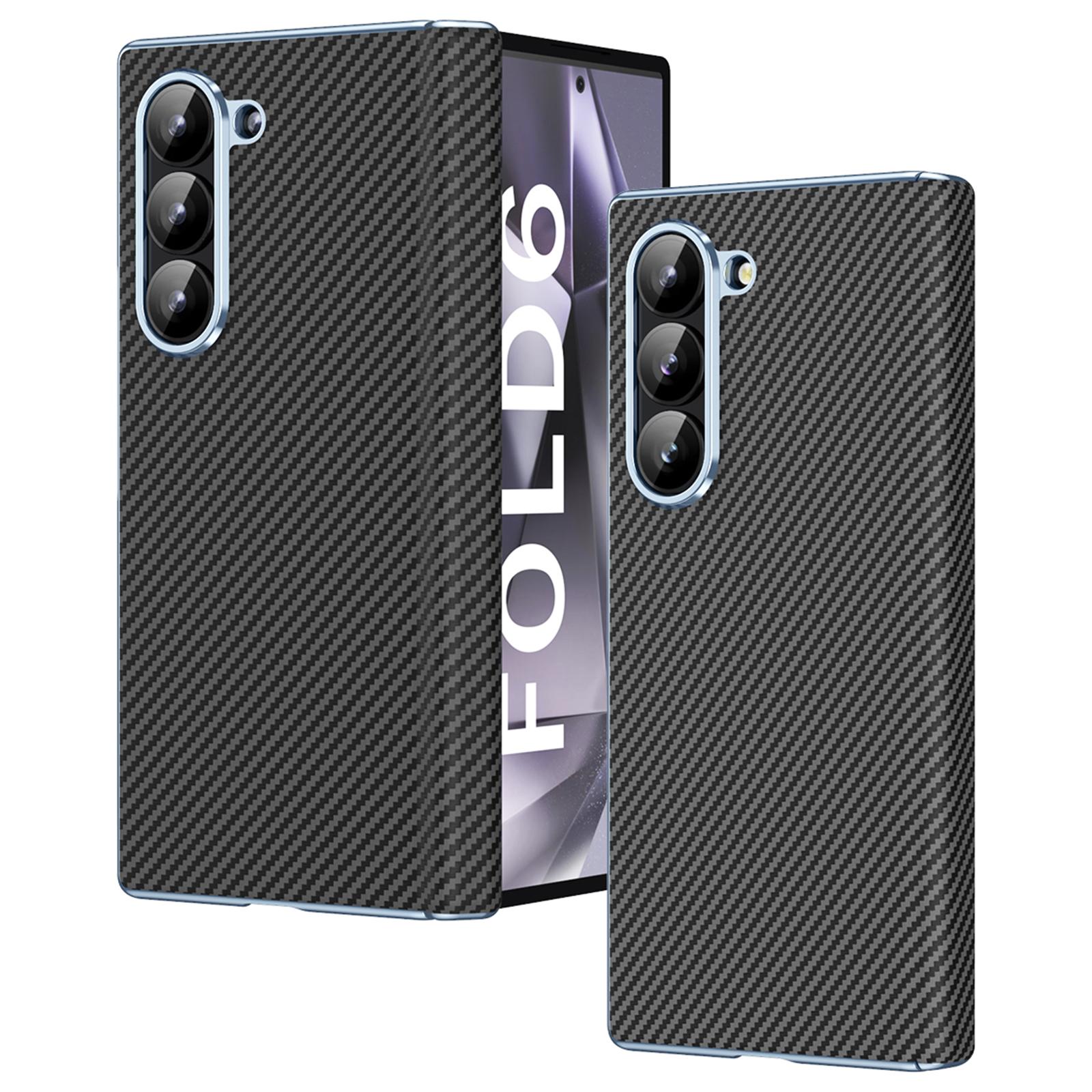 

For Samsung Galaxy Z Fold6 5G Phone Case Electroplating Lens Carbon Fiber Texture PC Cover Black