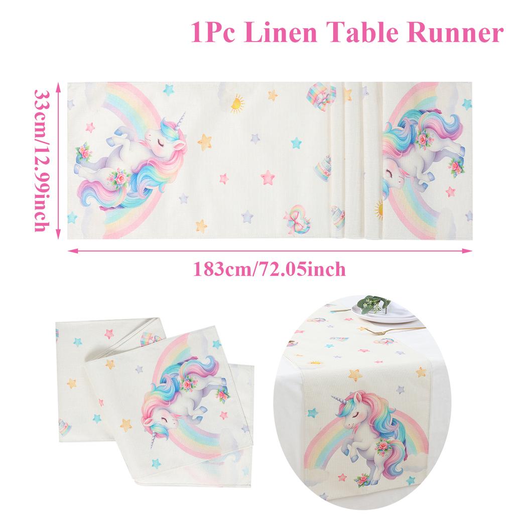 Unicorn Linen Table Runner Flag Birthday Party Decor Kids Girls Unicorn Wedding Birthday Party Favors Supplies Baby Shower Decor