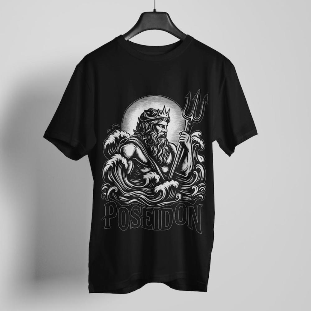 Poseidon Greek God TShirt King of The Sea Trident Mythology Tee Ancient Ocean Legend Unisex Shirt Men Hip Hop Style Streetwear