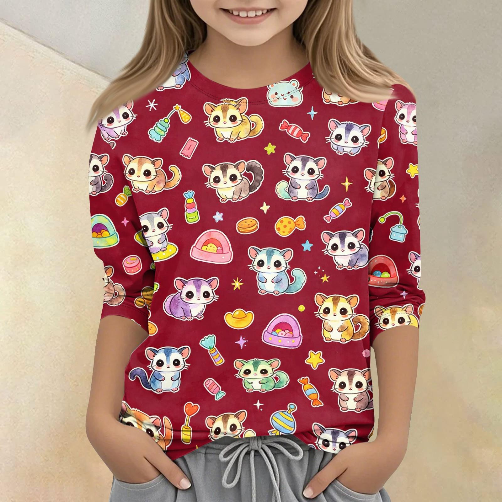 

Kids Animal Print Round Neck 3/4 Sleeve Casual T Shirt Soft Comfortable Fabric Suitable for Everyday Wear and Playtime Activities 160 красный