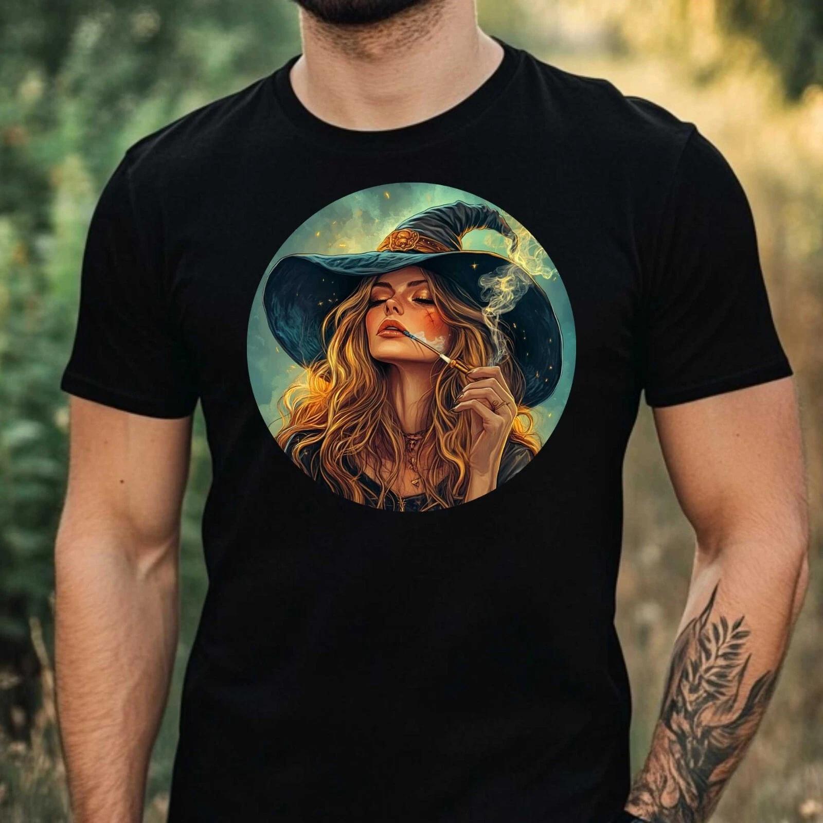 T-Shirt Herren Hexe Raucht Motiv Baumwolle Größe XS bis 5XL XL