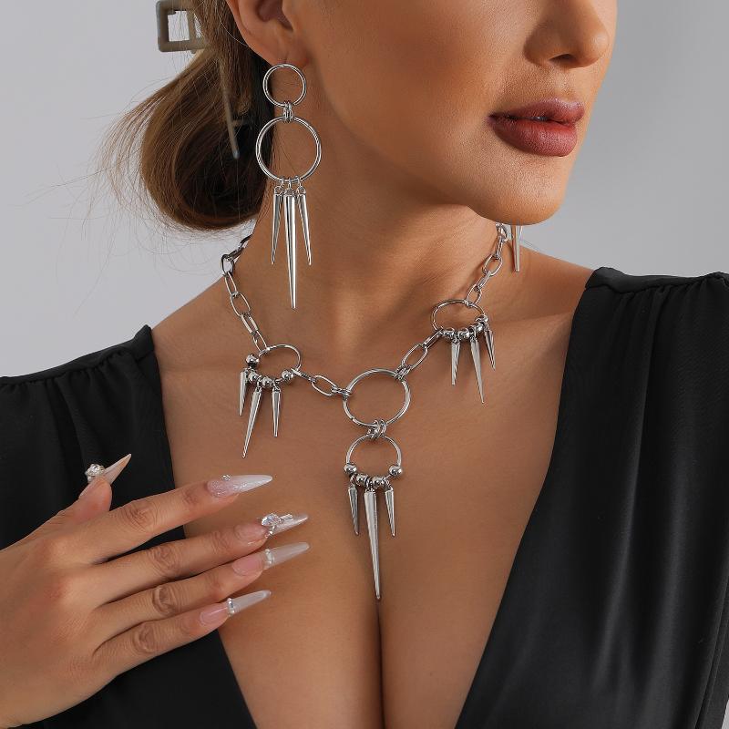 Punk Grunge Rock Rivet Chain Earrings Cool Handmade Geometric Necklace Goth Charm Jewelry Hip Hop Accessories