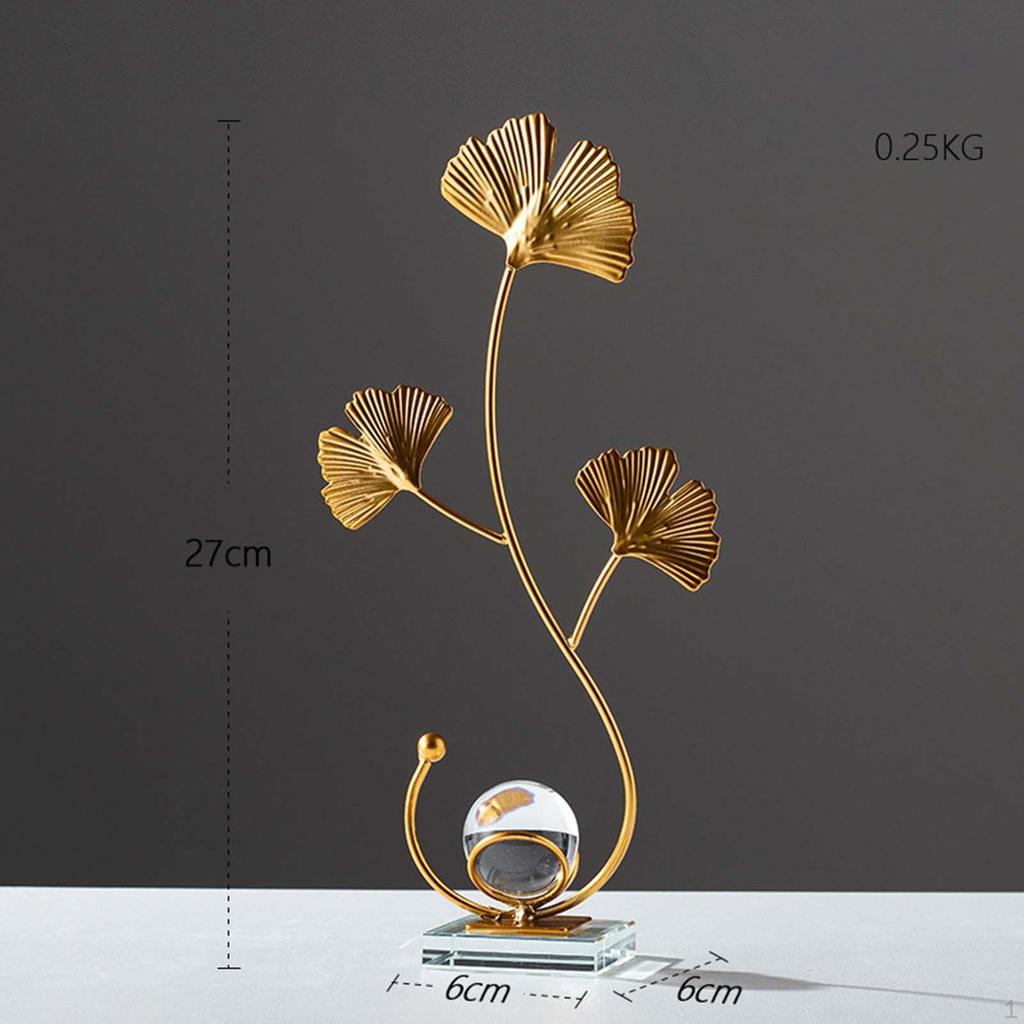 Leaves Statue Crystal Ball Decorative Shaped Figurine Nordic Desktop Ornament Metal Sculpture for