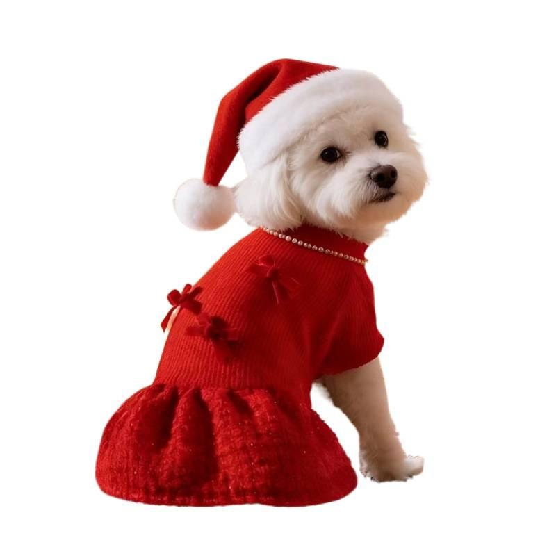 Dog Chinese New Year clothes red Xiaoxiangfeng festive wedding dress small dog pet thickened autumn and winter dress
