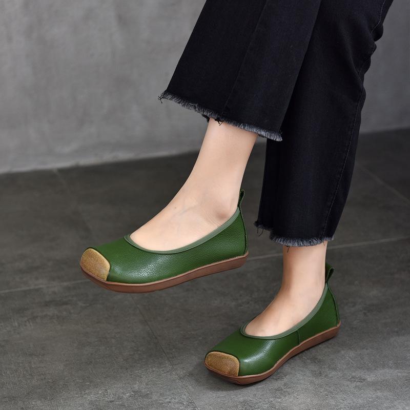 Fashion GKTINOO  Retro Square Toe Shallow Flat Shoes 2025 Spring Autumn New Genuine Leather Loafers Soft Sole Women's Slip-on Shoes