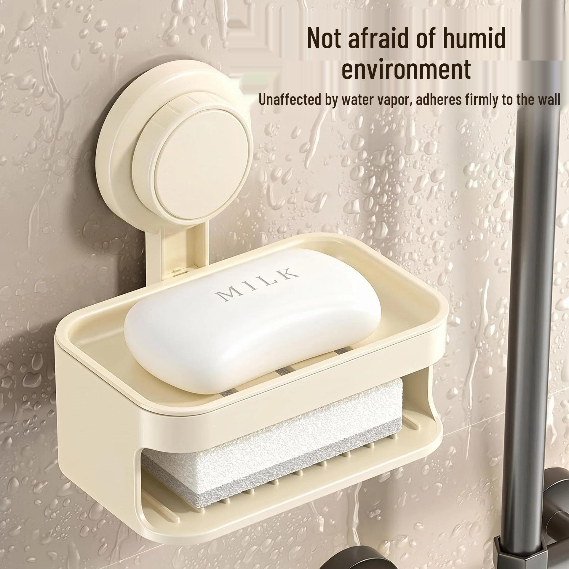 Suction Cup Double-Layer Wall-Mounted Soap Dish with Drainage белый