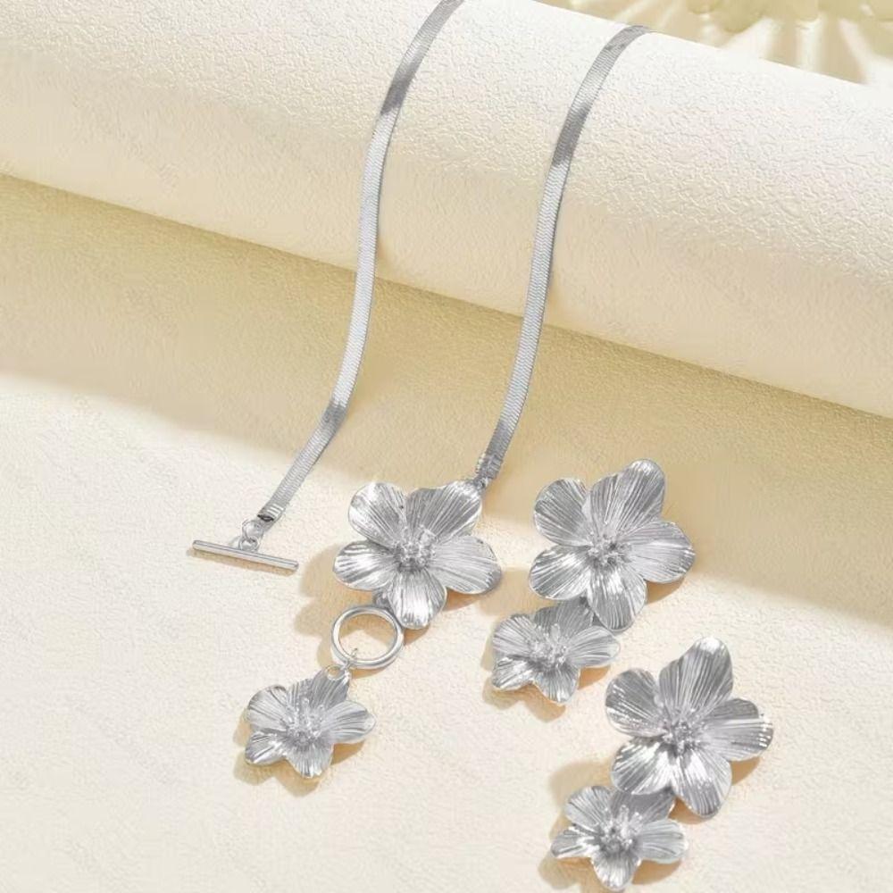 3pcs/Set OT Clasp Floral Earrings Jewelry Sets Exaggerated Snake Chain Necklace Summer Beach