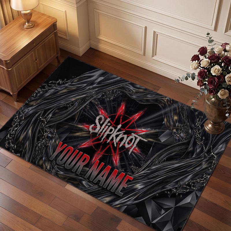 Slipknot Personalized Crystal Velvet Carpet, Customized Name Text Soft Anti‑Slip Rug for Living Room Bedroom