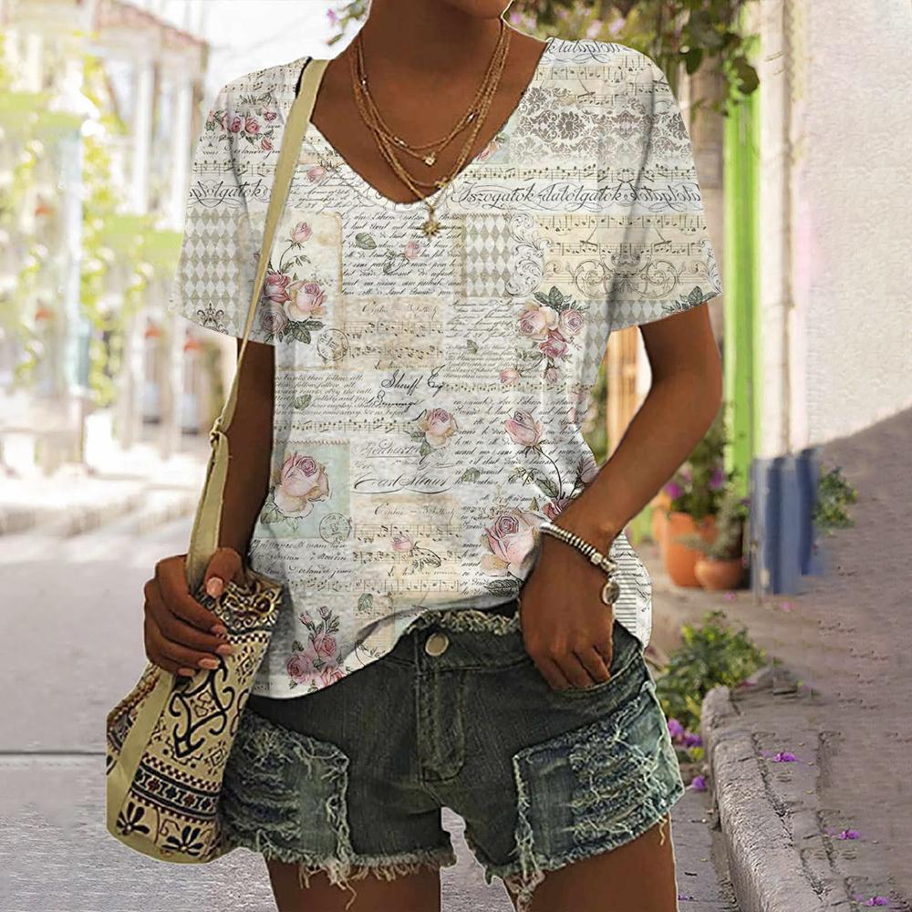 

Женские футболки с короткими рукавами и v-образным вырезом, повседневная футболка с милым принтом пчелы и пуловером, футболка большого размера, женская модная одежда, летняя одежда 3XL