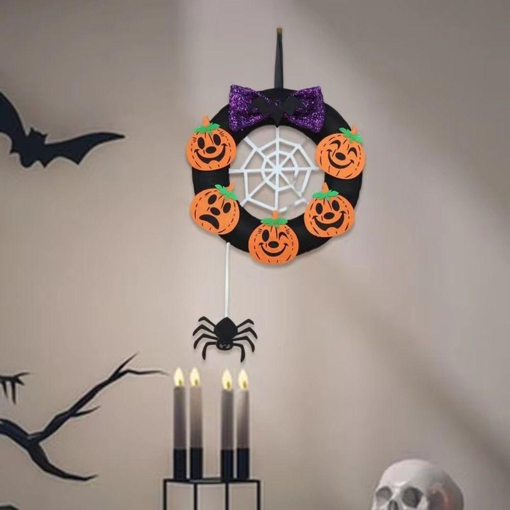 

Reusable Halloween Wreath Hanging Scene Decoration Pendant Pumpkin Skull Flower Wreath Door A