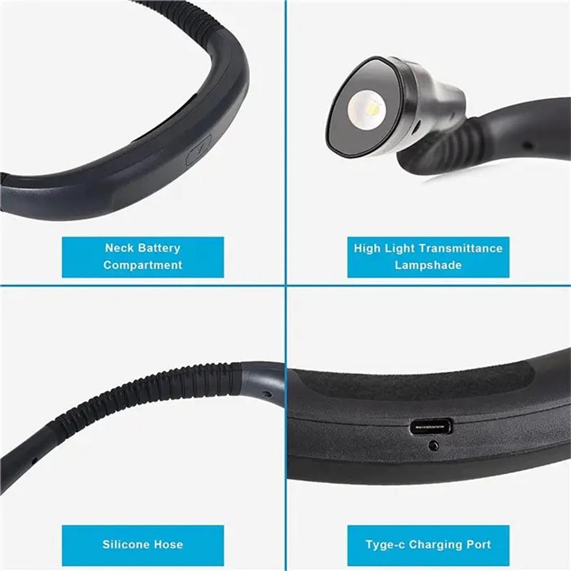 1PC Neck Reading Light Book Light for Reading in Bed Bendable Long Lasting Portable USB Rechargeable Novelty Flexible Book Lighting