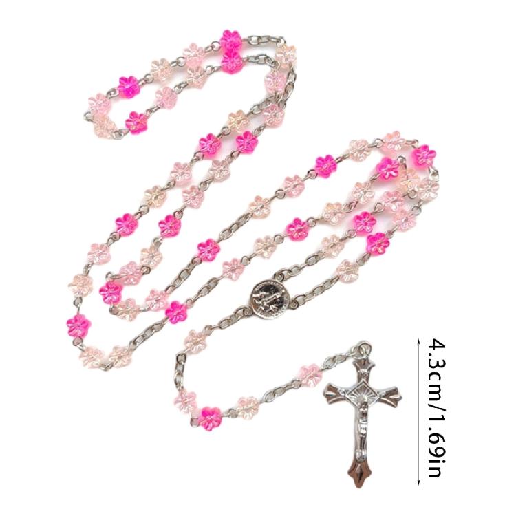 Unisex Long Rosary Beads Chain Crosses Pendant Catholic Crucifix Charm Necklace Flower Beads Neckchain Jewelry Gift
