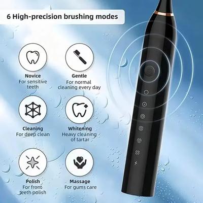 Cepillo de dientes eléctrico ultrasónico de seis velocidades, modo de cabello suave para el hogar, carga USB, limpiador de dientes impermeable para adultos, juego automático para parejas