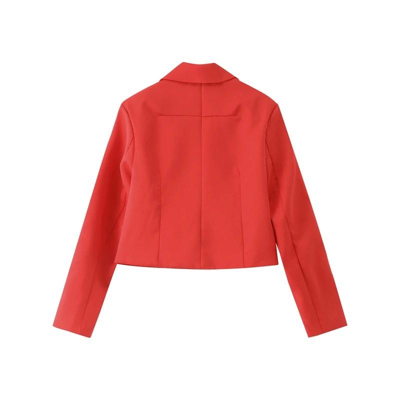 Red Short Coat Women Veste Fashion Suit Jacket Long Sleeve Turndown Slim Female Coats 2023 Autumn Winter Lady Commuter Tops Streetwear Jacket Overcoat
