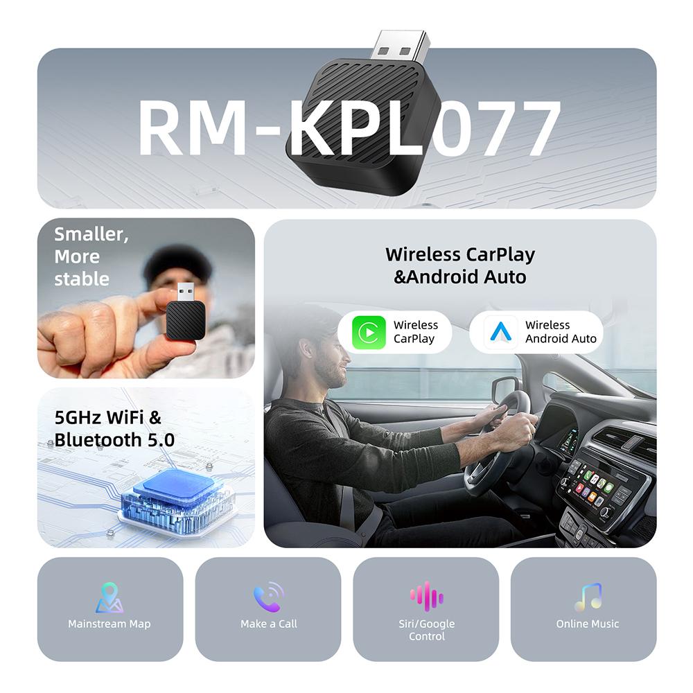 Adaptor Mini Cutie AI 2 în 1 Wired la Wireless Carplay&Android Auto Compatibil cu 99% dintre Mașini Plug and Play Dongle Smart WiFi