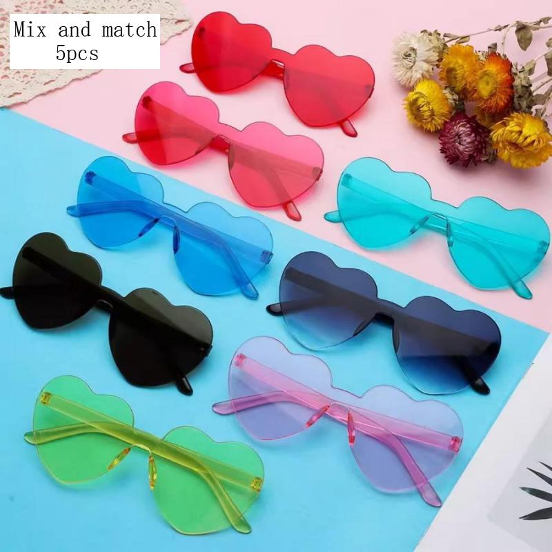 5pcs Jelly Peach Heart Sunglasses Female Street Photo Trendsetter Love Glasses Photo Cute Funny Sunglasses