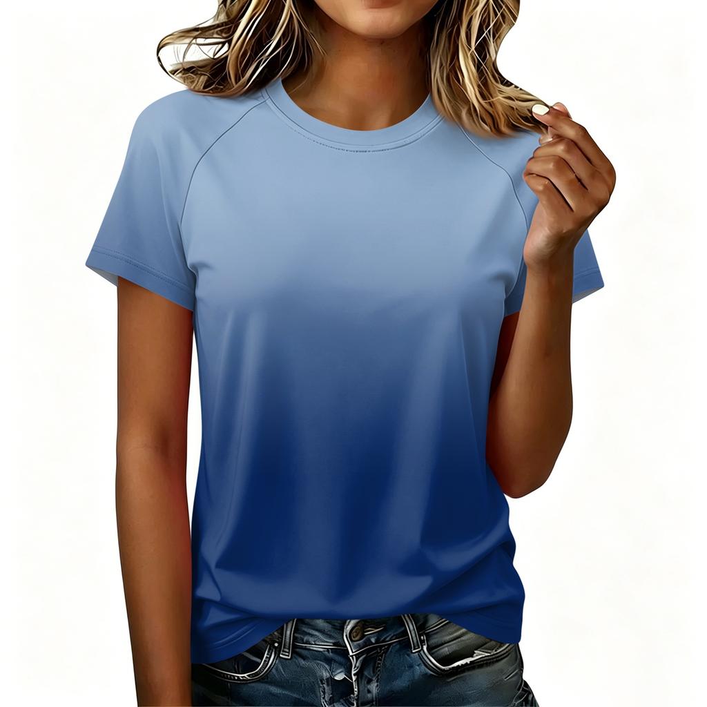 Women's Casual Raglan Sleeve Crew Neck Short Sleeve Top Gradient Print Lightweight Soft Fabric Relaxed Fit