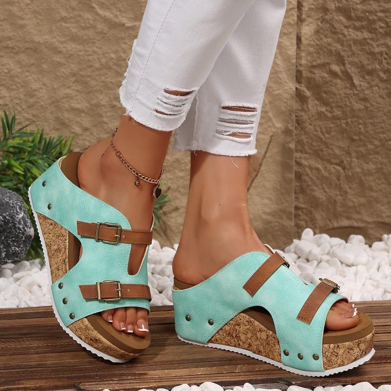 

Women s Plus Size Single Strap Platform Sandals, Buckle Peep Toe Chunky Heel Summer Slides 43 зелений