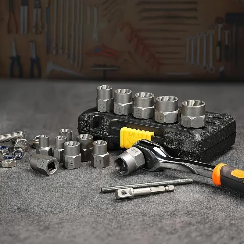 Nut Bolt Extractor Removal Tool Kit 14pcs CR MO Steel Impact Socket Set with Storage Case for Automotive Home Maintenance