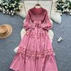 Retro Palace Style Dress for Women In Autumn and Winter A High-end Feel and Straps Waist Cinching Hollow Out Splicing Elegant Long Women Dress