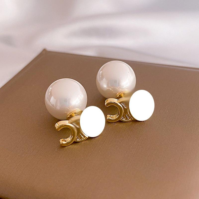 Silver Needle Multi-layer Letter Twill Zircon Pearl Earrings Medieval Vintage Light Luxury Stud Earrings Versatile Earrings
