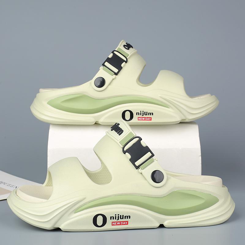 

Летние мужские уличные сандалии, пляжные шлепанцы, удобные толстые мягкие клоги, мужская повседневная обувь, садовая обувь, мужские женские пляжные сандалии 36-37 зелёный