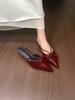 2025 spring new French bow pointed kitten heel high heels bag head cool slippers low heel empty single shoes