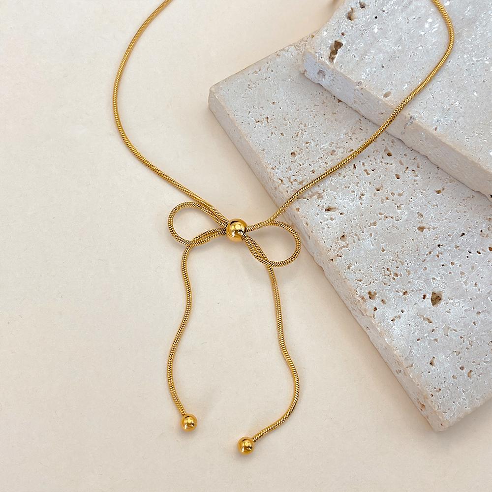 eManco Stainless Steel Bow Necklace Tarnish Free Fashion Zircon for Women High Quality Accessories Gift