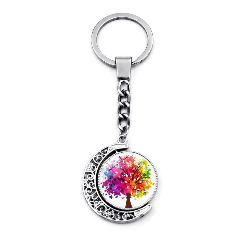 Colorful Tree Of Life Keychain Pendant Double-sided Rotating Moon Charm