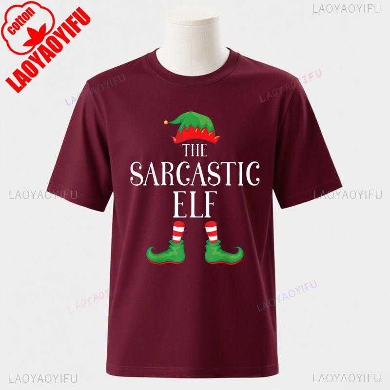 Sarcastic Elf Matching Group Xmas Funny Family Christmas TShirt Cotton Retro Street Fashion Short Sleeve Design Breathable Tee