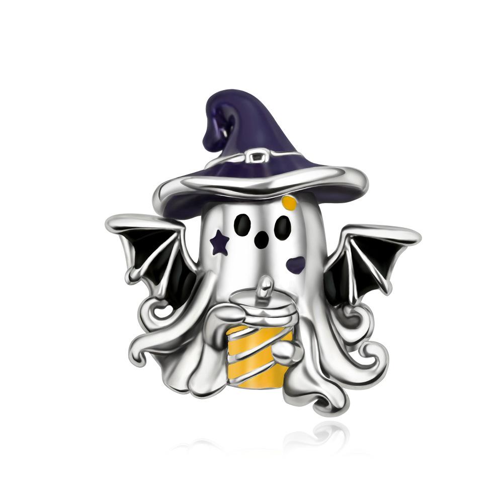 S925 Silver Halloween Fashion Jewelry Pumpkin Skull Pendant Necklace Holiday Themed Accessory