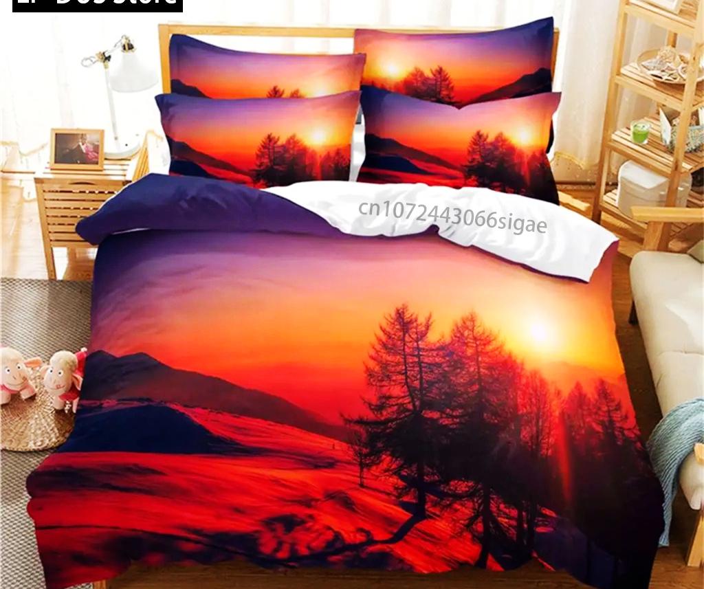Zestaw pościeli ze sceną zimową Zestaw poszewek na kołdrę Pościel Cyfrowy nadruk Poszewka na kołdrę Rozmiar King Queen Zestaw pościeli Modny design 3-częściowy