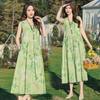Elegant Plus Size Floral Cotton-Silk Sleeveless Summer Dress