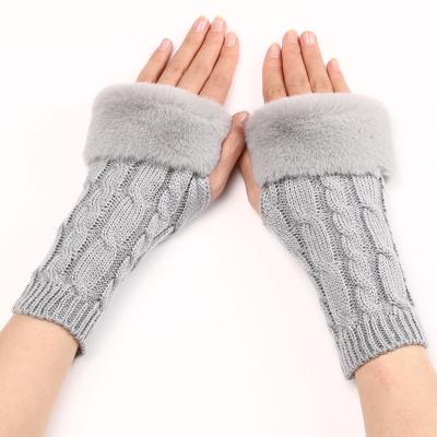 Twist Turned Short Furry Gloves New Style WoKnitted Arm Covers with Exposed Half Finger Woolen Warm Sleeves