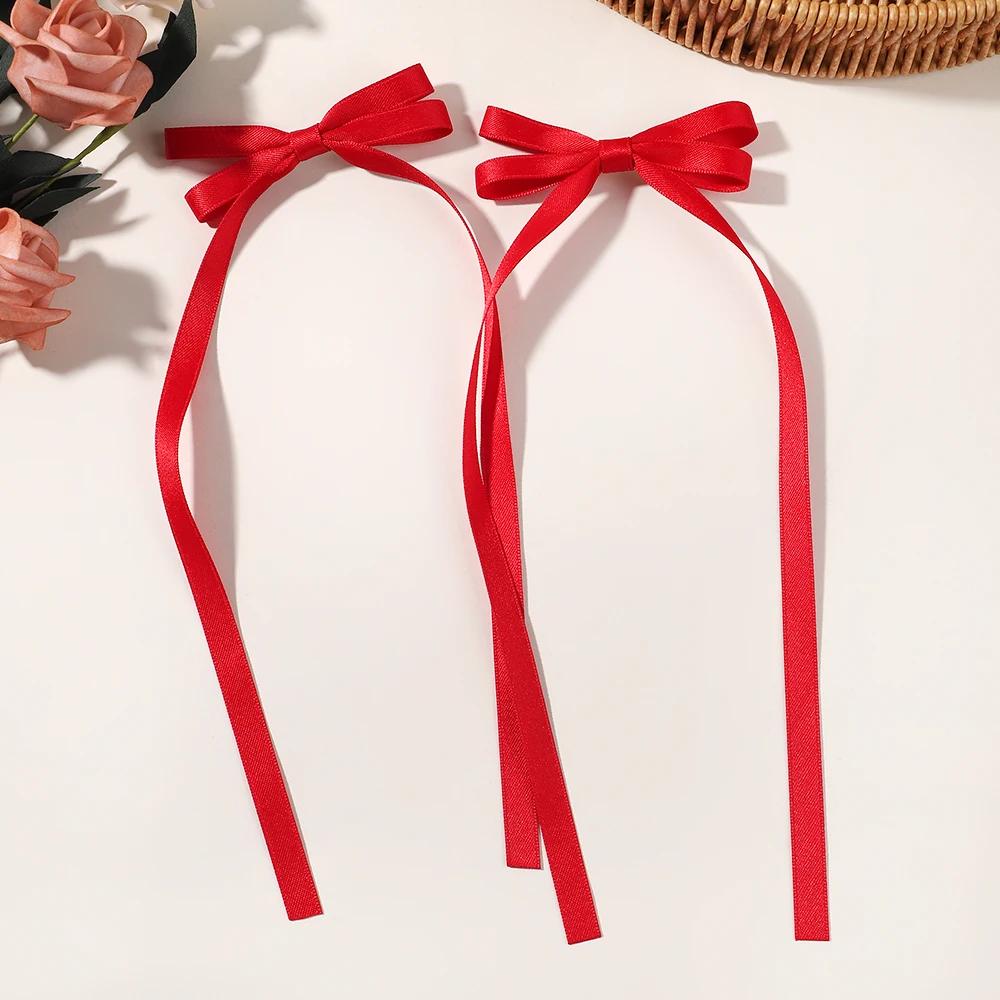 2pcs Long Tassel Ribbon Hairpin Cute Candy Bow Clip for Women Girls Party Gifts Headwear Side Clips Hair Accessories